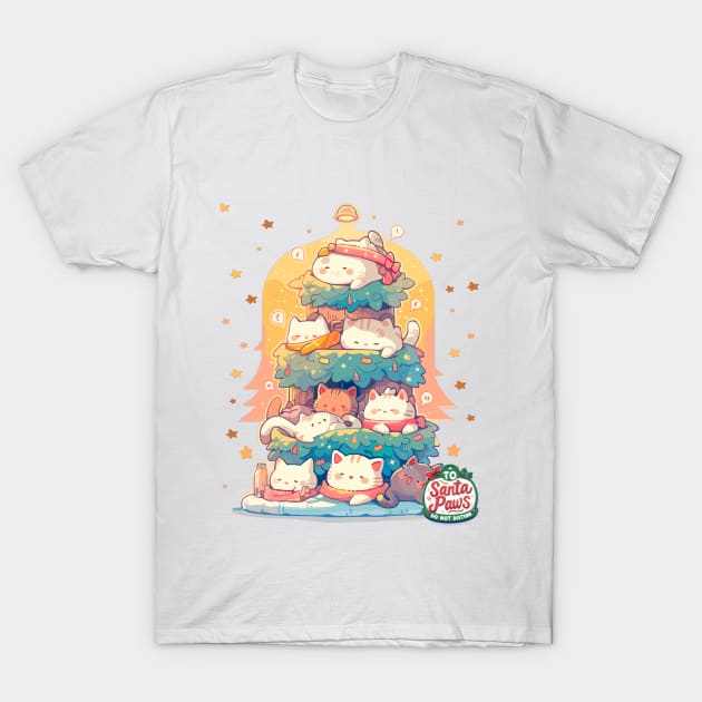 Kawaii Lazy Sleeping Cats Catmas Tree Cat Christmas T-Shirt by RuftupDesigns